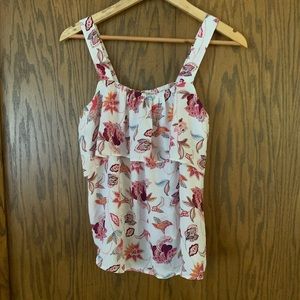 Loft outlet Xs Floral Sleeveless tank top‎ Blouse Ruffle Detail CP0391